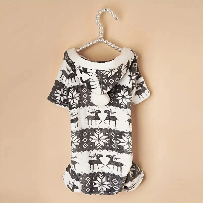 Christmas Reindeer Pet Pajamas – Hooded Jumpsuit for Small Dogs