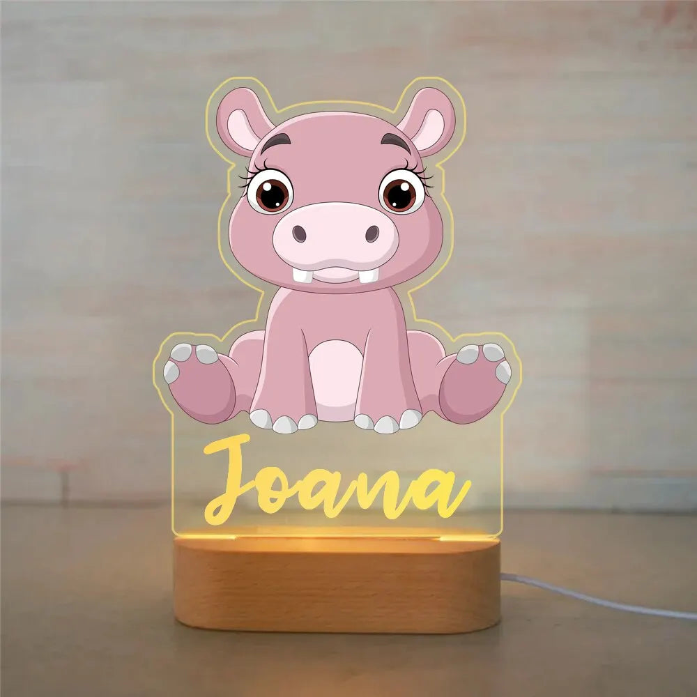Personalized Animal Night Light with Custom Name – Acrylic LED Lamp for Kids' Bedrooms