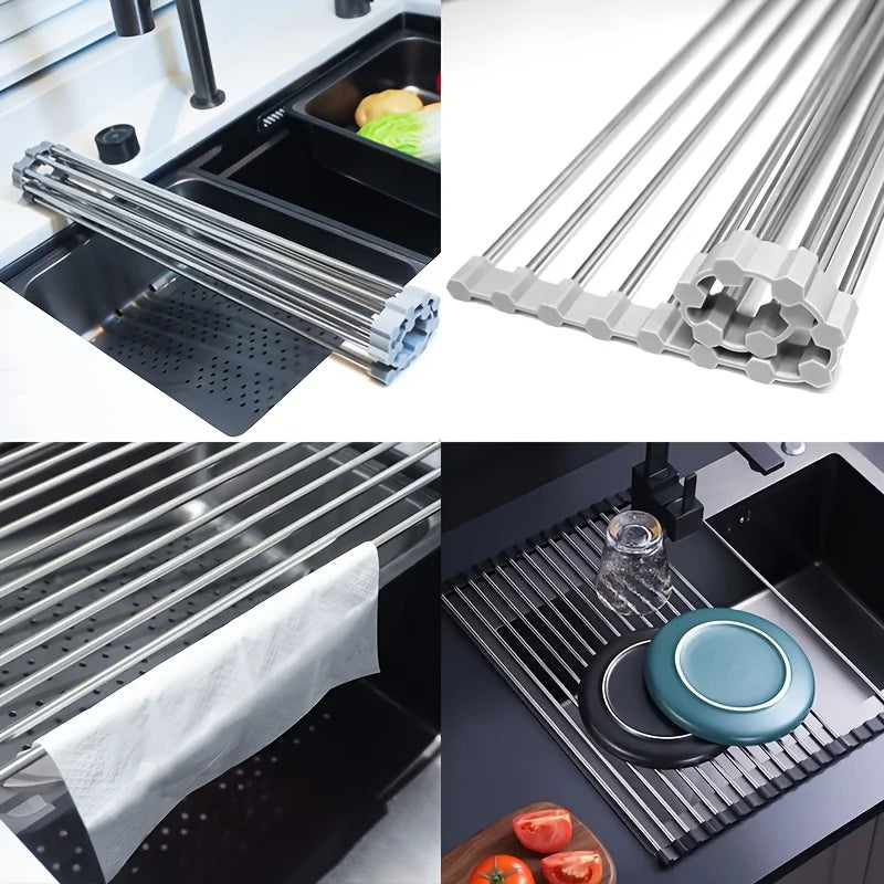 Foldable Roll-Up Dish Drying Rack – Kitchen Sink Organizer & Dish Drainer