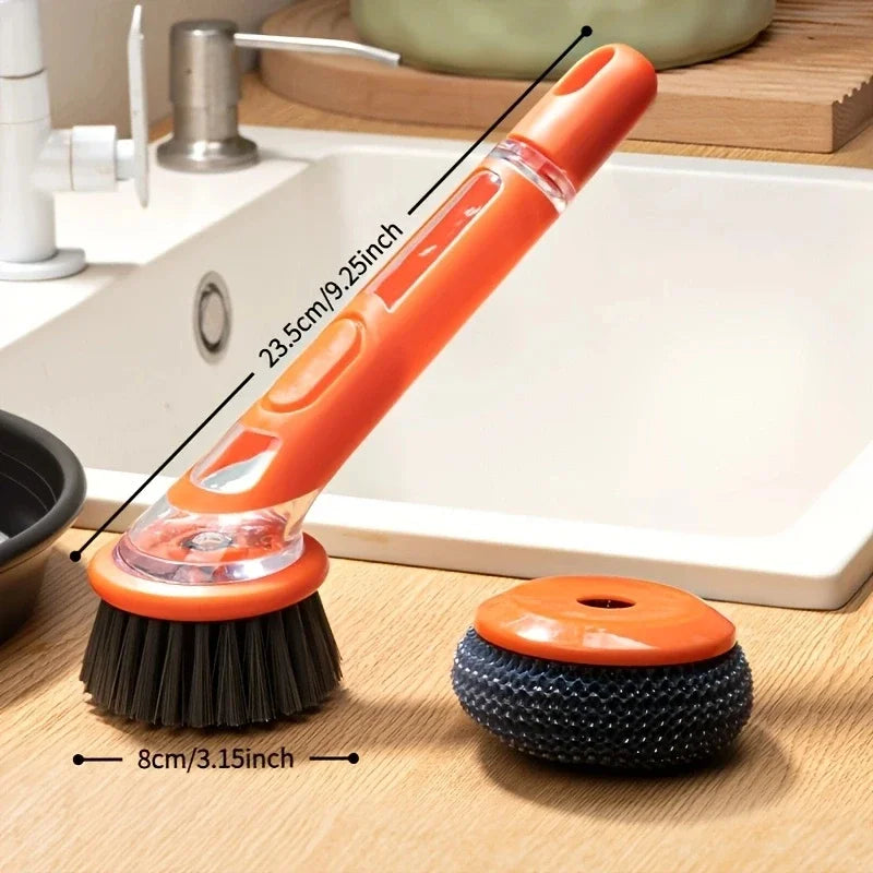 Dish Brush with Soap Dispenser – Long Handle Kitchen Scrub Brush