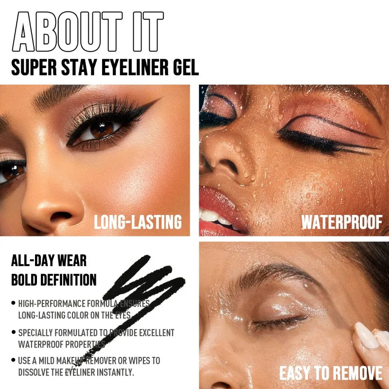 Crayon gel eyeliner double embout noir – waterproof, longue tenue, facile à appliquer, tête en coton douce, glisse lisse