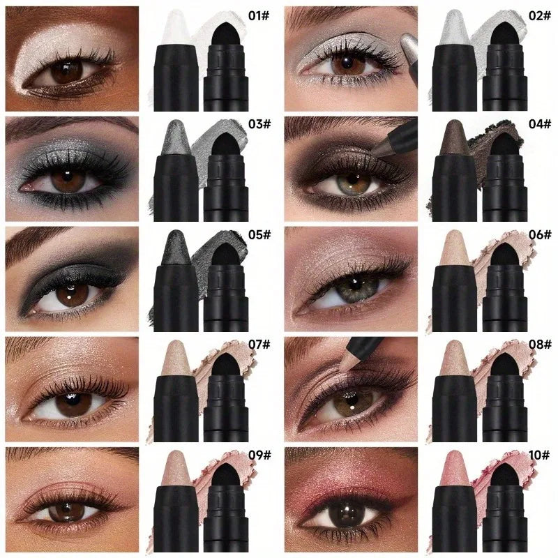 Crayon fard à paupières métallique pailleté, mat et scintillant, waterproof, longue tenue, effet soyeux et perlé