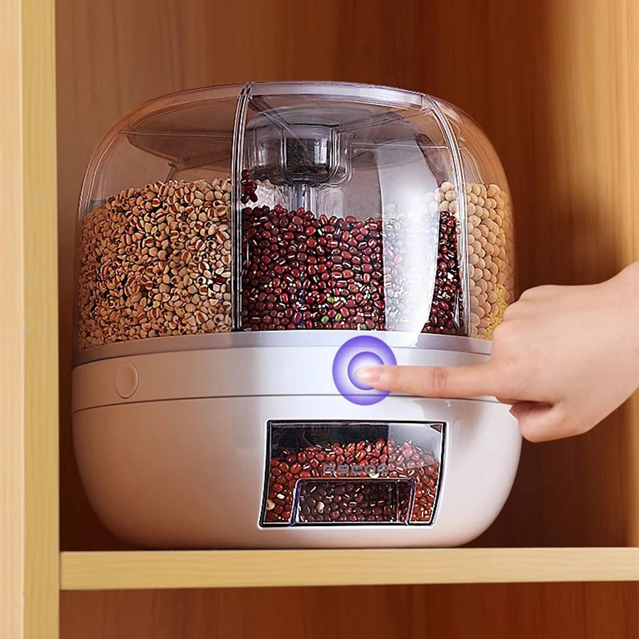 360° Rotating 6-Grid Food Dispenser – Airtight Kitchen Storage Container