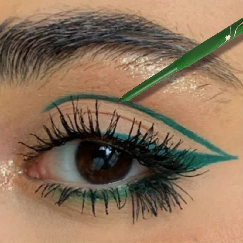 Ombre à paupières caméléon pailletée verte, crayon eyeliner brillant chromé waterproof vert, or et violet, stylo de maquillage effet ver à soie