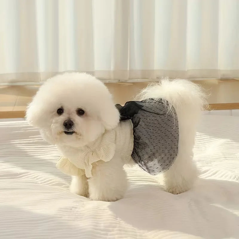 Luxury Lace Dog Dress for Small Dogs – Elegant Bow Puppy Outfit