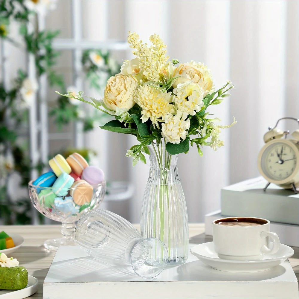 Clear Striped Decorative Vase – Modern Flower Vase for DIY Arrangements & Table Decor