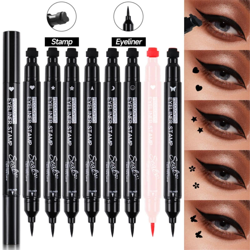 Stylo Eyeliner noir imperméable, ne fleurit pas, crayon pour les yeux longue durée, Double tête, lune, étoile, cœur, fleur, liquide, 1 pièces