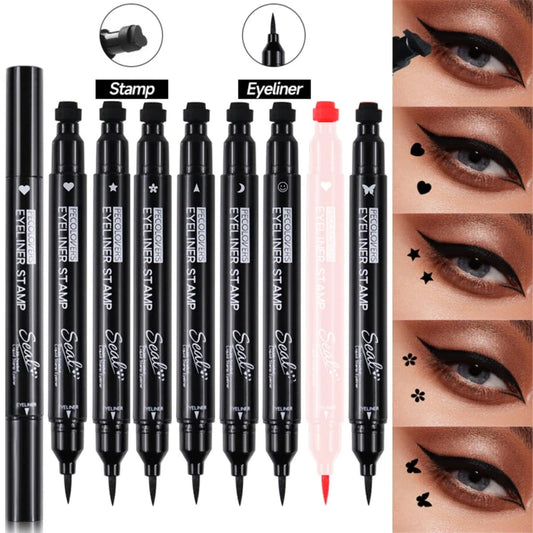 Stylo Eyeliner noir imperméable, ne fleurit pas, crayon pour les yeux longue durée, Double tête, lune, étoile, cœur, fleur, liquide, 1 pièces