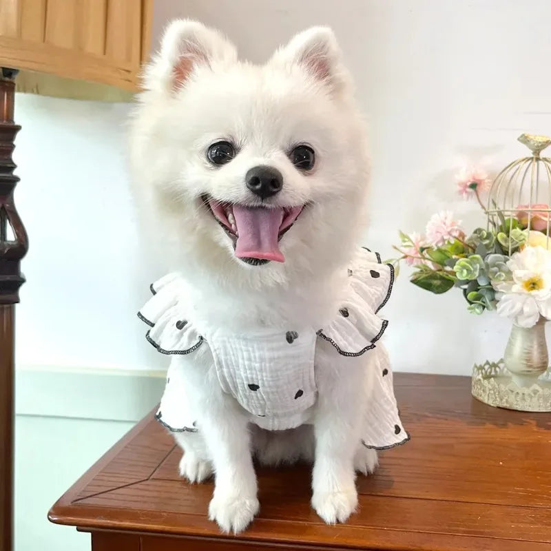Heart Print Dog Dress with Bow – Cute Summer Princess Outfit for Small Dogs & Cats