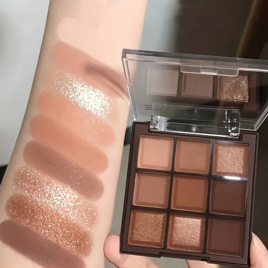 Palette de fard à barrage chocolat moka, finition pailletée nacrée, maquillage, 9 couleurs, 2024