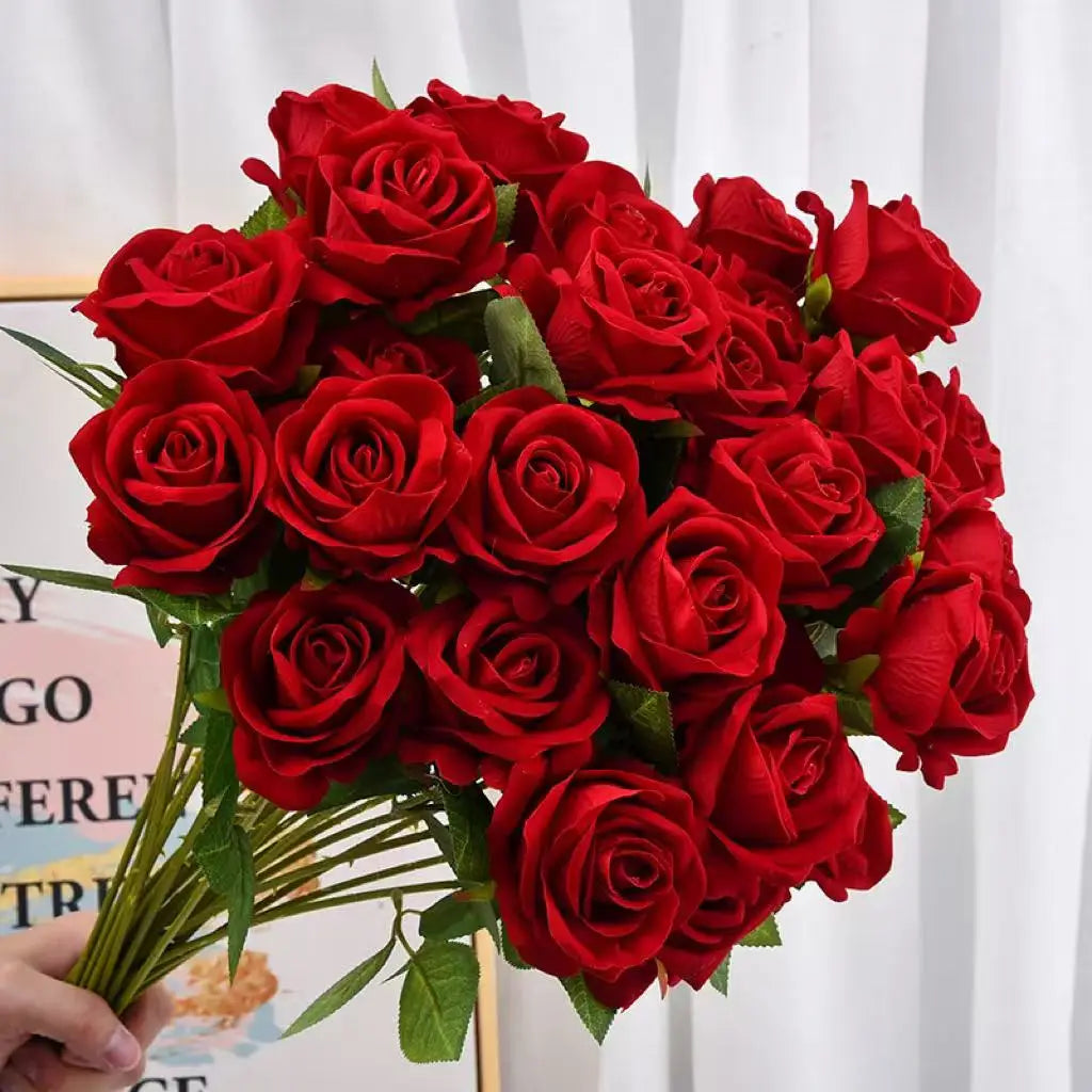 Artificial Rose Flower Stems – Realistic Red Roses for Home & Wedding Décor