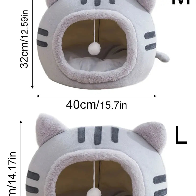 Plush Cat Cave Bed – Warm Foldable Pet House with Non-Slip Base