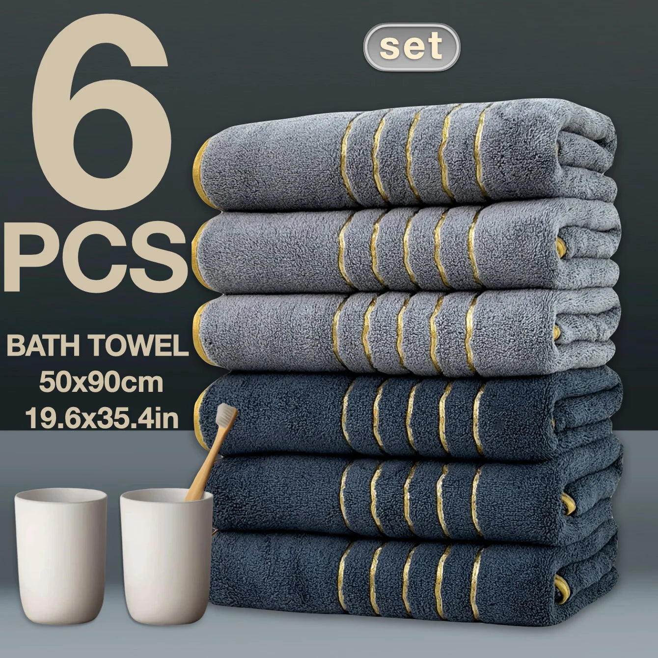 6PCS Luxury Coral Towel Set – Soft Quick-Dry Bathroom Towels