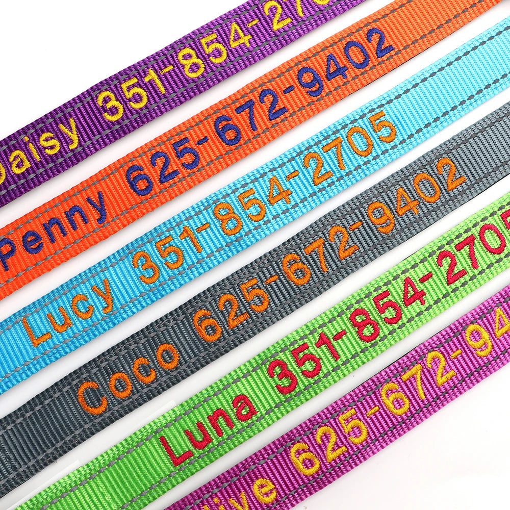 Personalized Embroidered Reflective Dog & Cat Collar – Custom Name & Phone ID