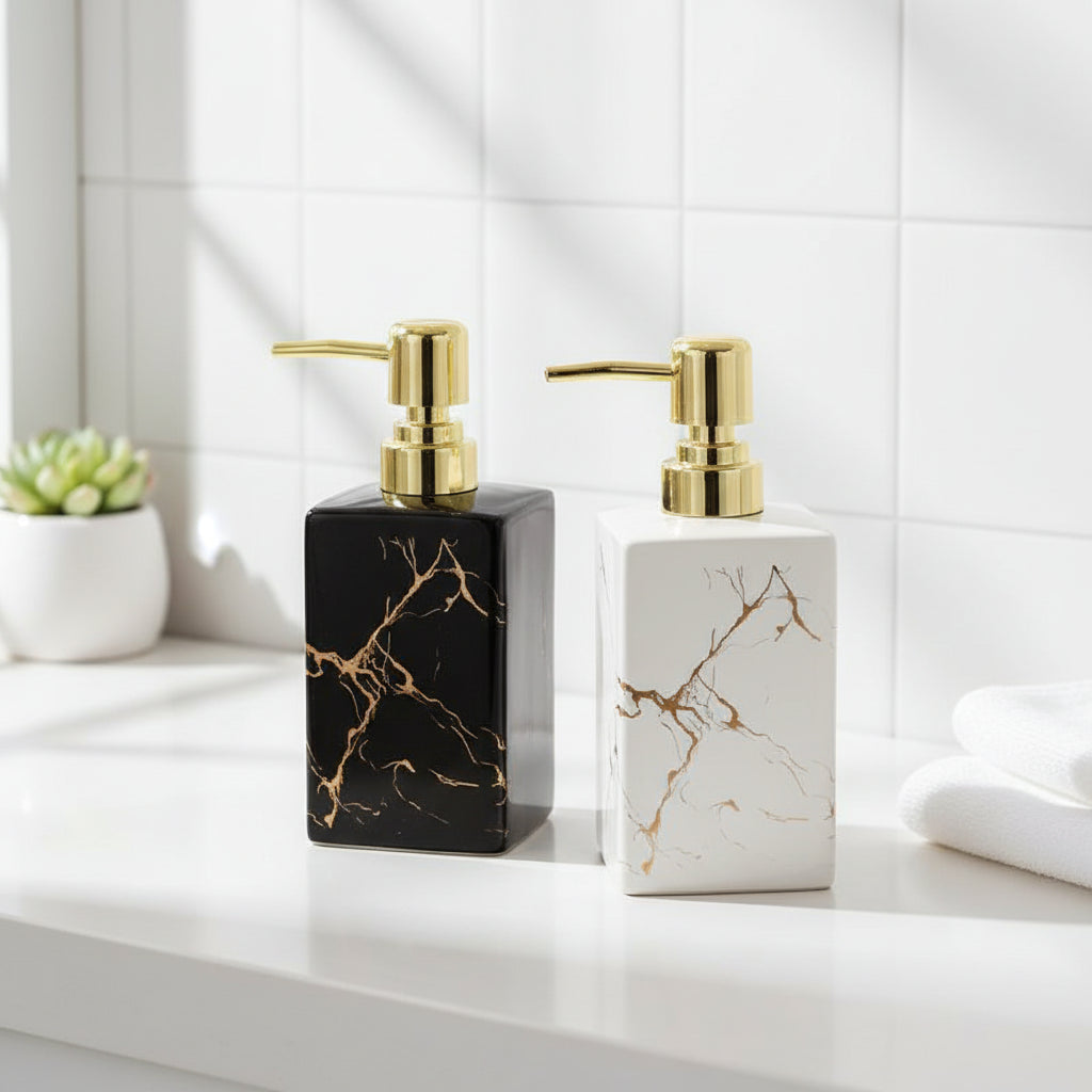 Marble Ceramic Soap Dispenser – Black & White Bathroom Lotion Bottle