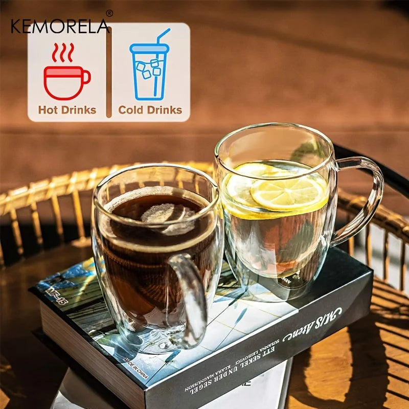 Double Wall Glass Coffee Mug with Handle – 350ml Insulated Cappuccino, Tea & Latte Cup (2/4/6 PCS)