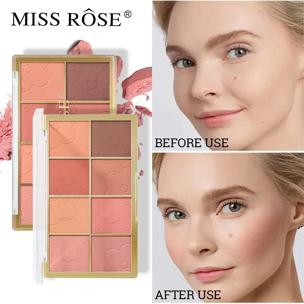 Palette de Blush 8 Couleurs — Teintes Naturelles et Nudes, Couverture Légère, Poudre Minérale Cuite, Blush Léger pour le Visage, Palette Cosmétique