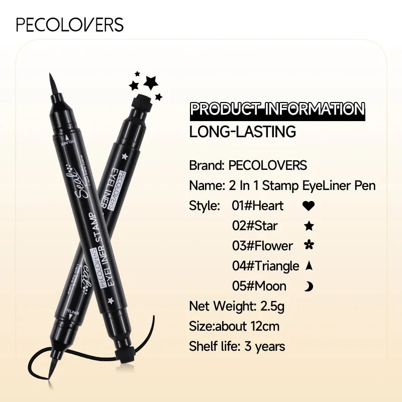 Eyeliner double embout 1 pc – motifs étoile, cœur, lune, waterproof, séchage rapide, adapté aux débutants et professionnels
