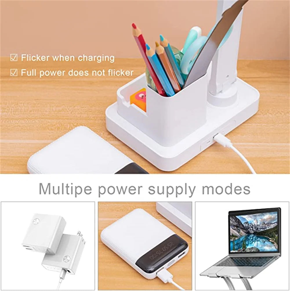 LED Desk Lamp with Clock & Temperature Display – USB Rechargeable Touch Control Reading Light