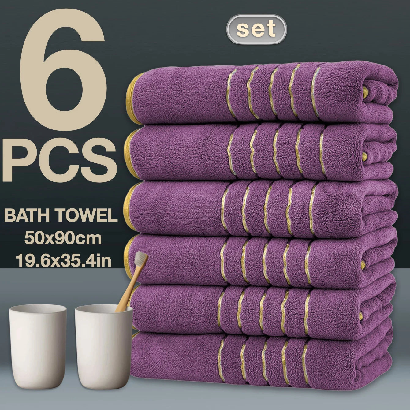 6PCS Luxury Coral Towel Set – Soft Quick-Dry Bathroom Towels