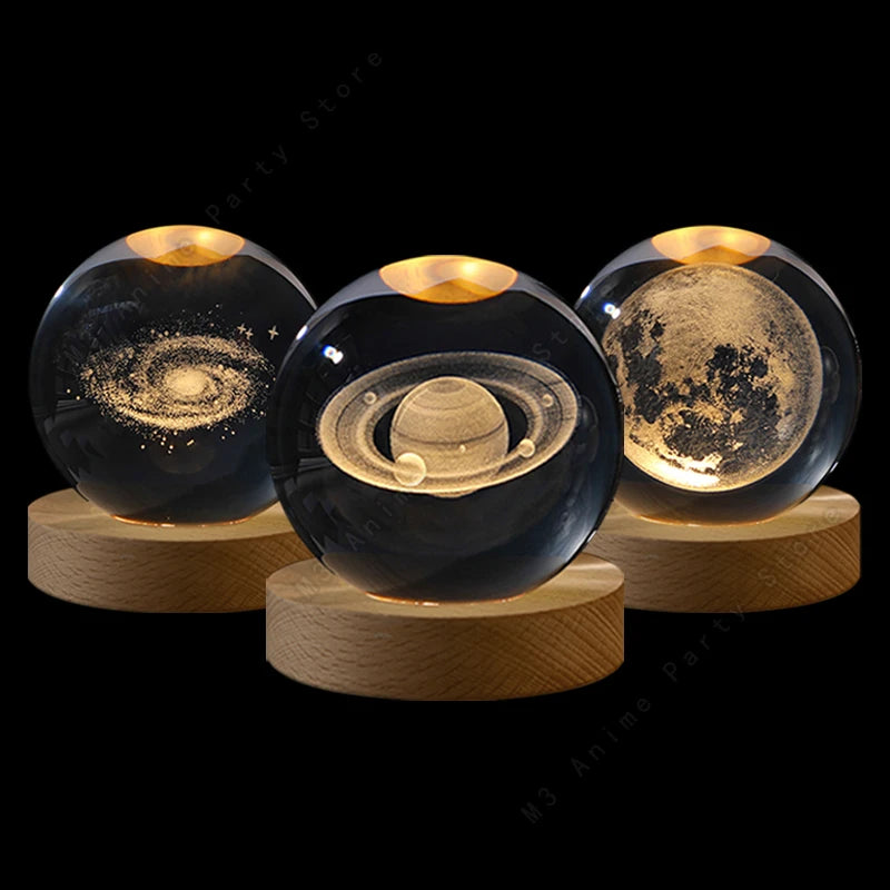 3D Crystal Ball Galaxy Lamp – LED Saturn & Moon Night Light for Bedroom Decor