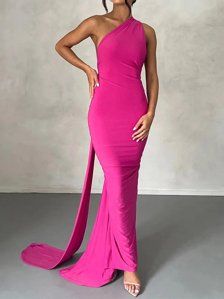 Robe  une épaule – Maxi Bodycon Dos Nu
