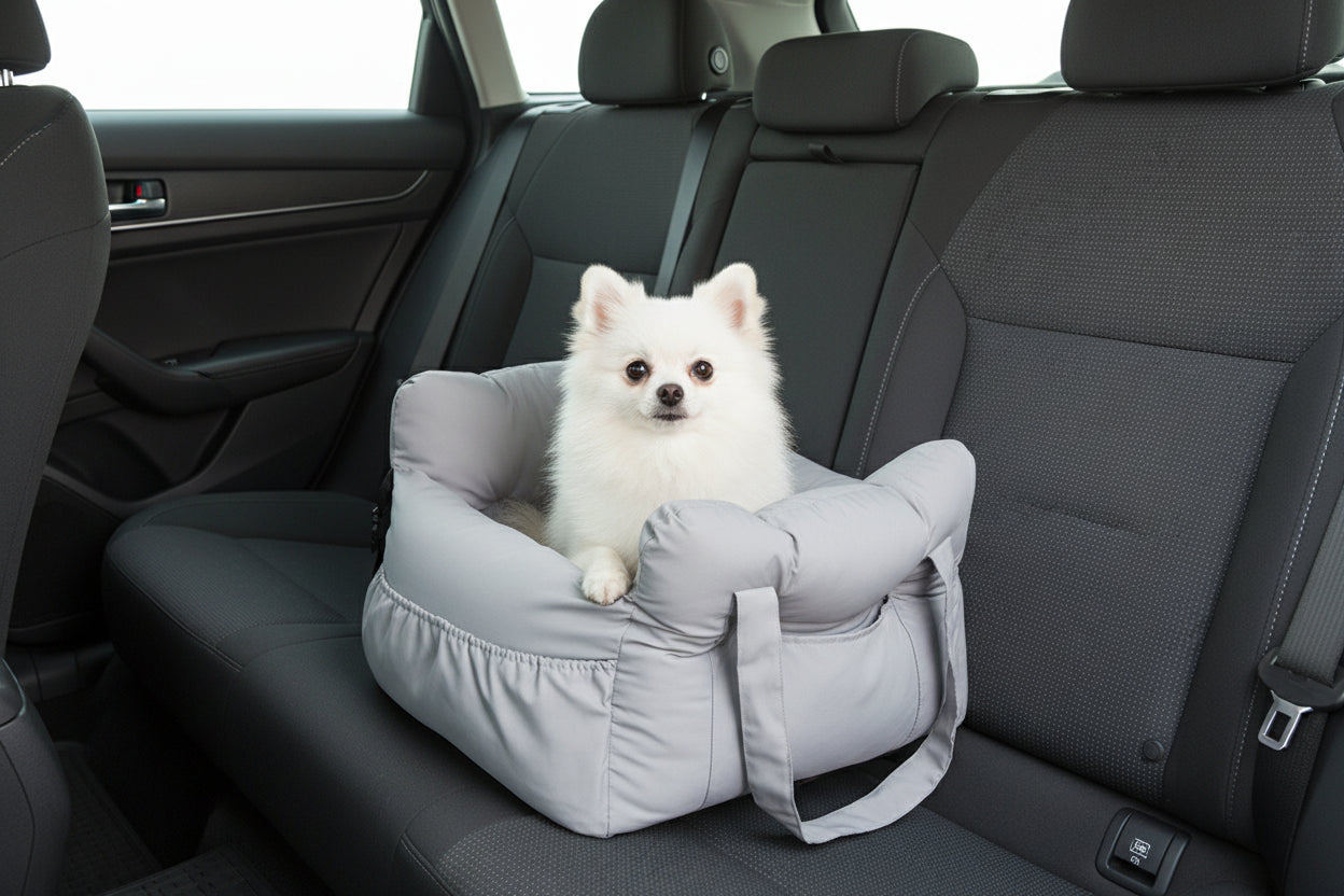 Dog Car Seat with Safety Belt – Washable Travel Bed for Small Dogs