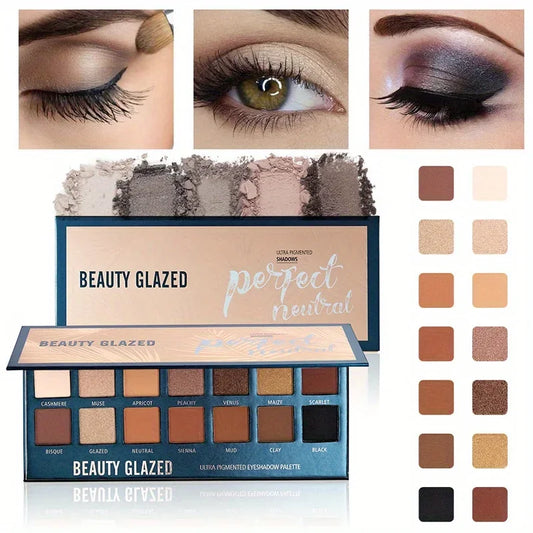 Palette Fards à Paupières 14 Couleurs — Teintes Nudes et Mattes, Paillettes Incluses, Maquillage Complet pour Yeux