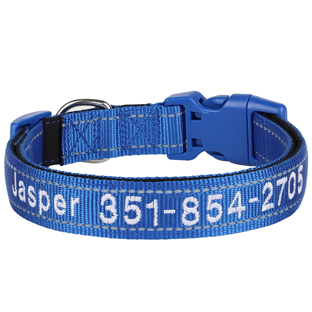 Personalized Embroidered Reflective Dog & Cat Collar – Custom Name & Phone ID
