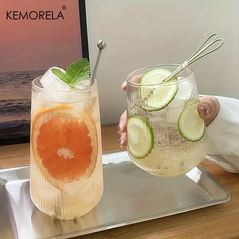 4/6-Piece Heat-Resistant Ribbed Glass Cup Set – Vertical Stripe Tumblers for Coffee, Tea, Juice & Wine
