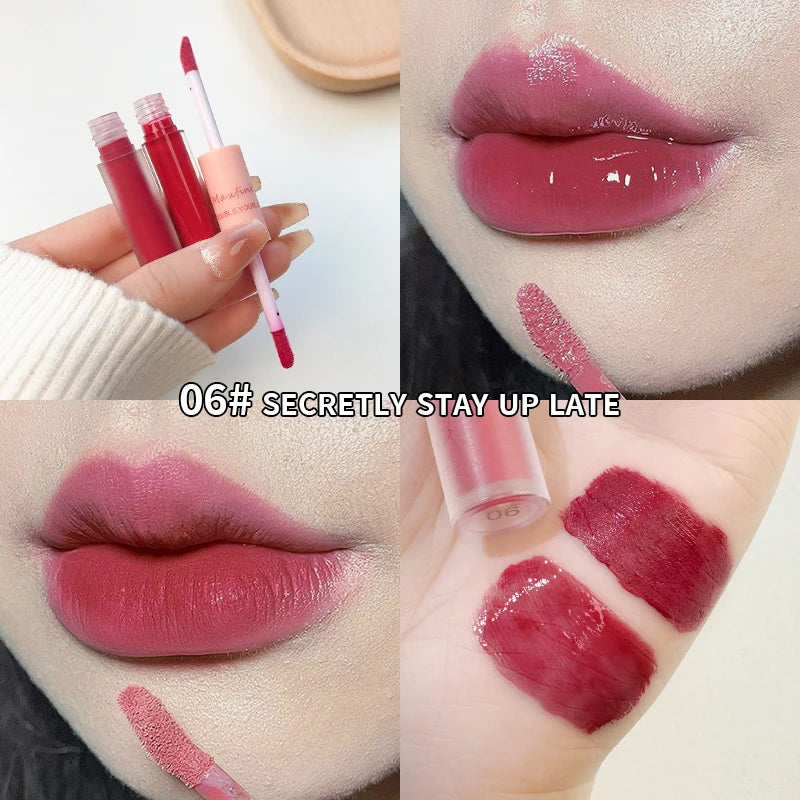 Rouge à Lèvres Double-Embout – Gloss Complet, Fini Miroir et Velours Mat, Longue Tenue, Hydratant, Anti-Tache, Maquillage des Lèvres