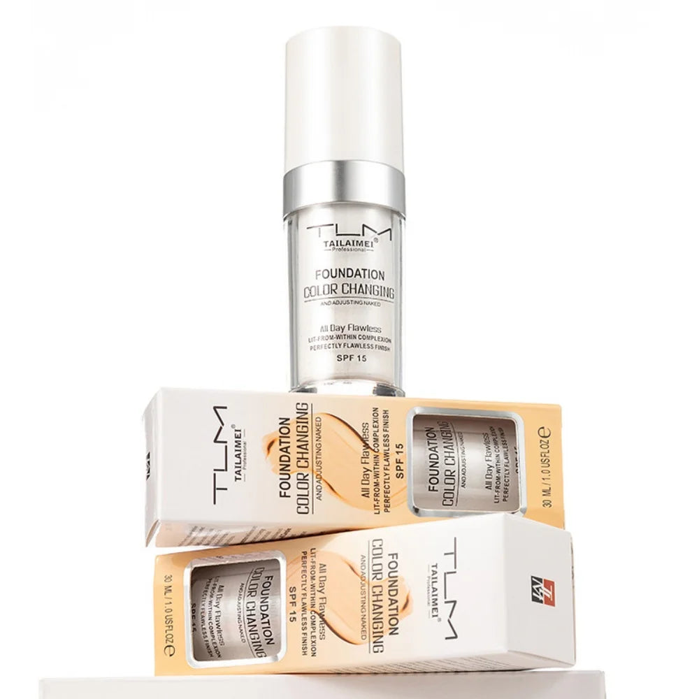 Fond de Teint Magique Changeant de Couleur – Couvrance Totale, Base de Maquillage Longue Tenue
