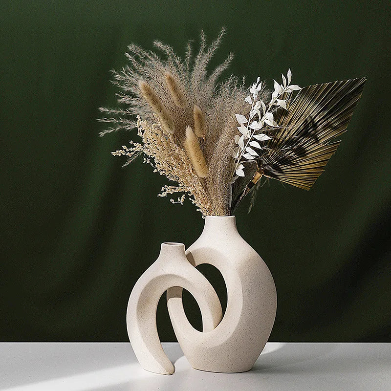 Modern Hollow Vase Set (2 Pieces) – Scandinavian Decorative Flower Vases for Home Decor