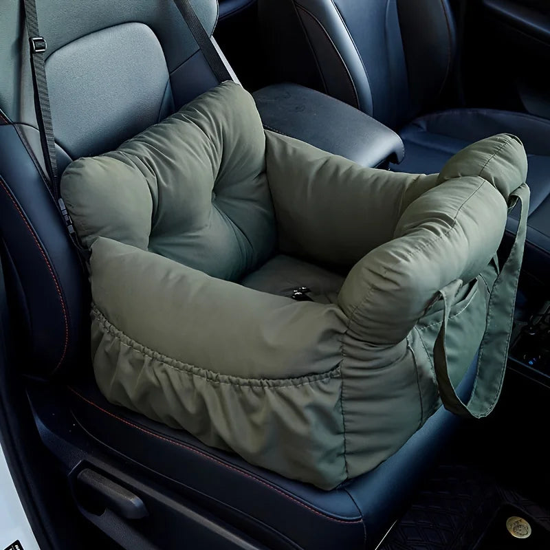 Dog Car Seat with Safety Belt – Washable Travel Bed for Small Dogs
