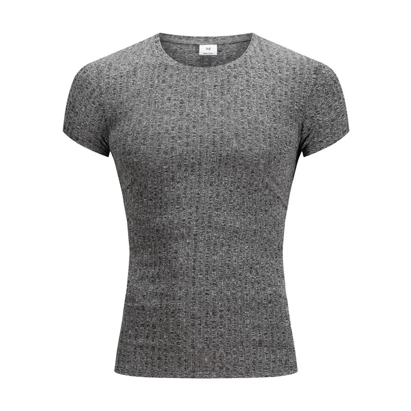 Chemises tricotées à séchage rapide pour hommes, T-Shirts élastiques à manches courtes, décontractés, pour Sport, Fitness, course à pied, vêtements de musculation, été