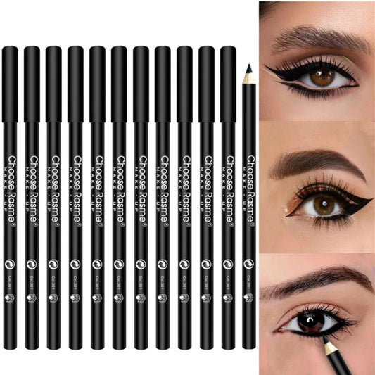 Crayons Eyeliner noirs imperméables, 12 pièces, maquillage pour les yeux, résistant aux taches, longue durée et adapté aux débutants ﻿