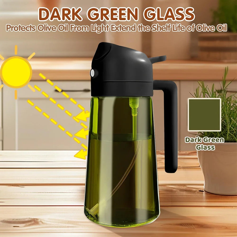 470ml Dark Green Glass Olive Oil Sprayer – 2-in-1 Oil Dispenser & Mister Bottle with Light-Blocking Design
