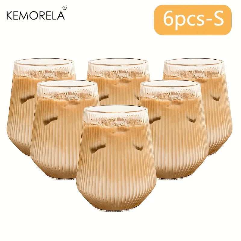 4/6-Piece Heat-Resistant Ribbed Glass Cup Set – Vertical Stripe Tumblers for Coffee, Tea, Juice & Wine