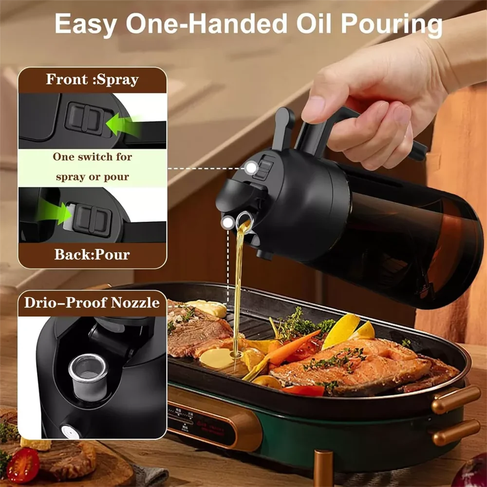 2-in-1 Glass Oil Dispenser & Sprayer – 470ml (16oz) Leakproof Olive Oil Bottle for Cooking, Air Fryer & BBQ