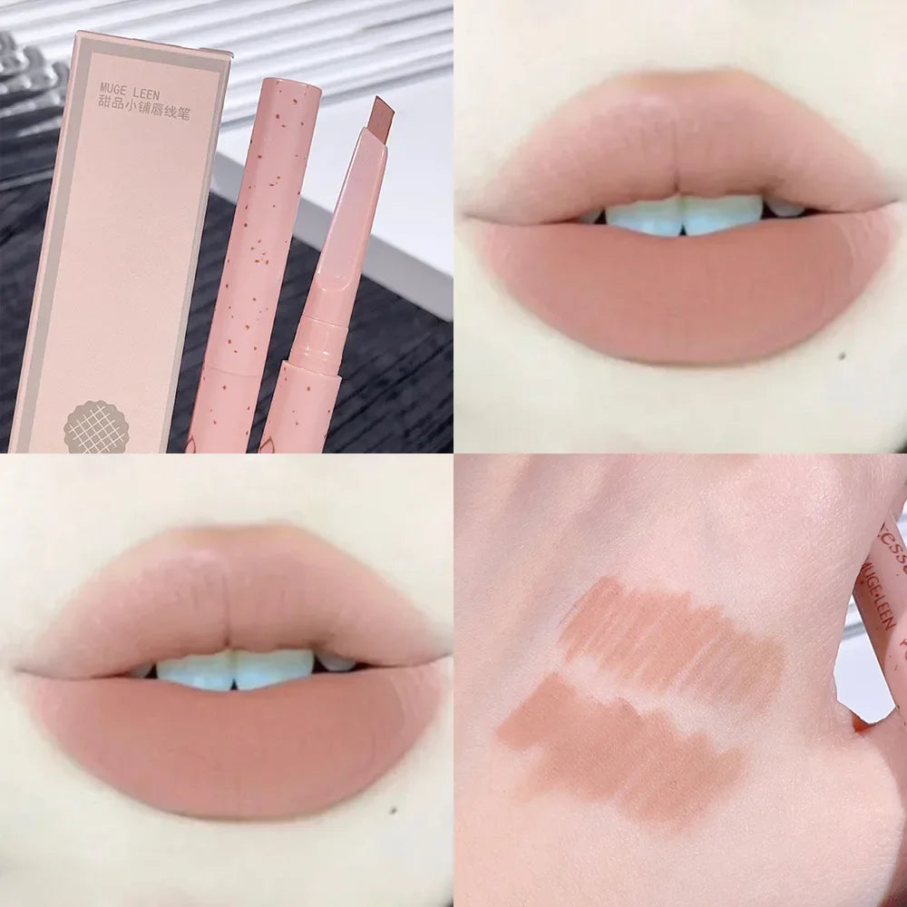 Crayon à Lèvres 3D Contouring Mat – Waterproof, Longue Tenue, Texture Lisse, Teintes Nude et Rose Lait, Maquillage des Lèvres