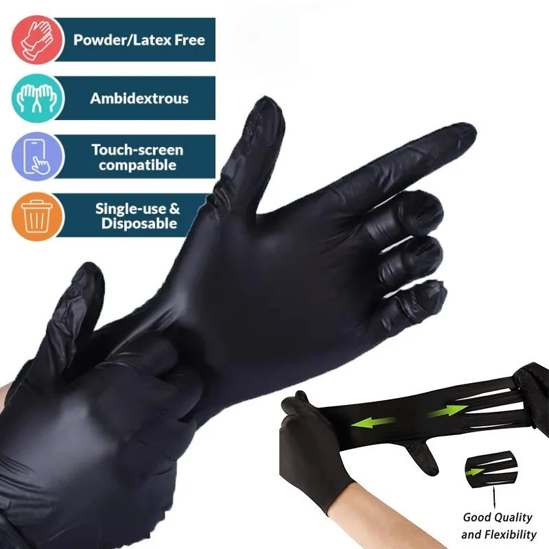 Disposable Black Nitrile Gloves – Latex-Free Powder-Free Cleaning Gloves