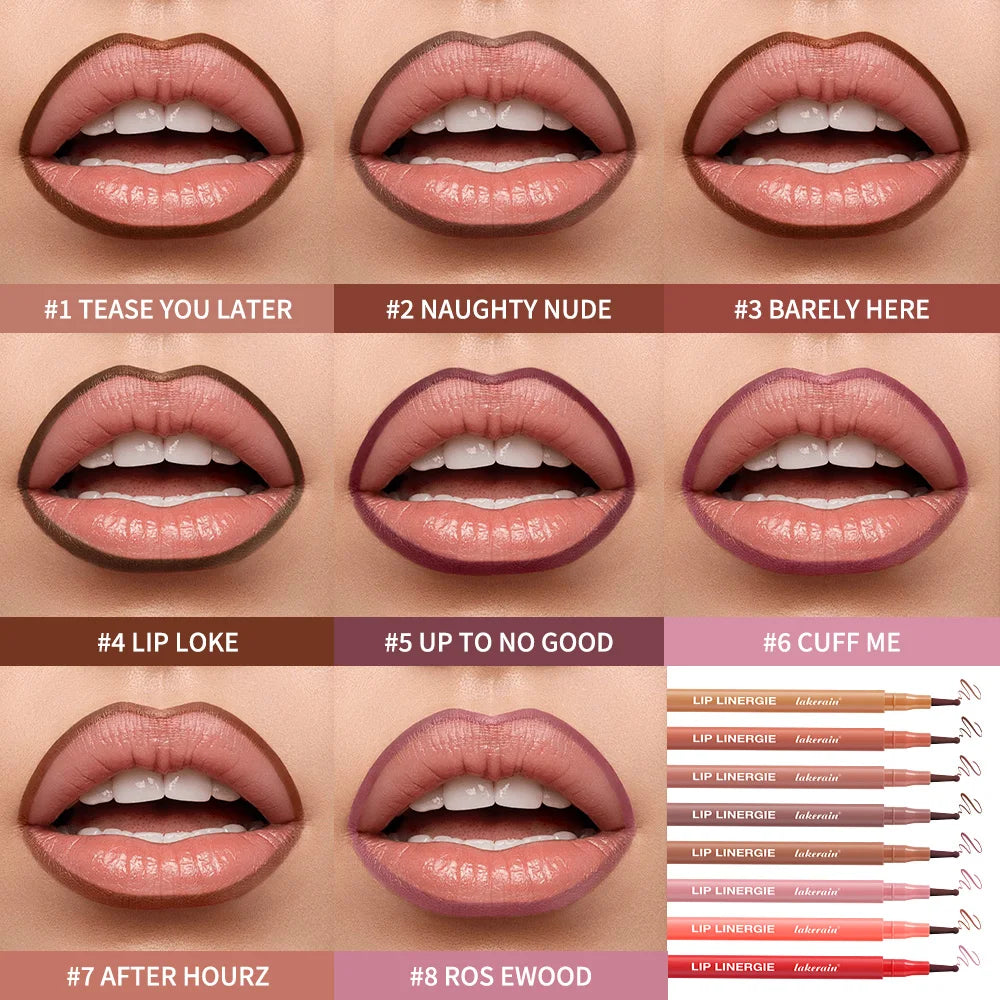 Crayon à Lèvres – Pointe Bille Flexible, Longue Tenue, Waterproof, Anti-Transfert et Anti-Bavure, 8 Couleurs, Maquillage des Lèvres