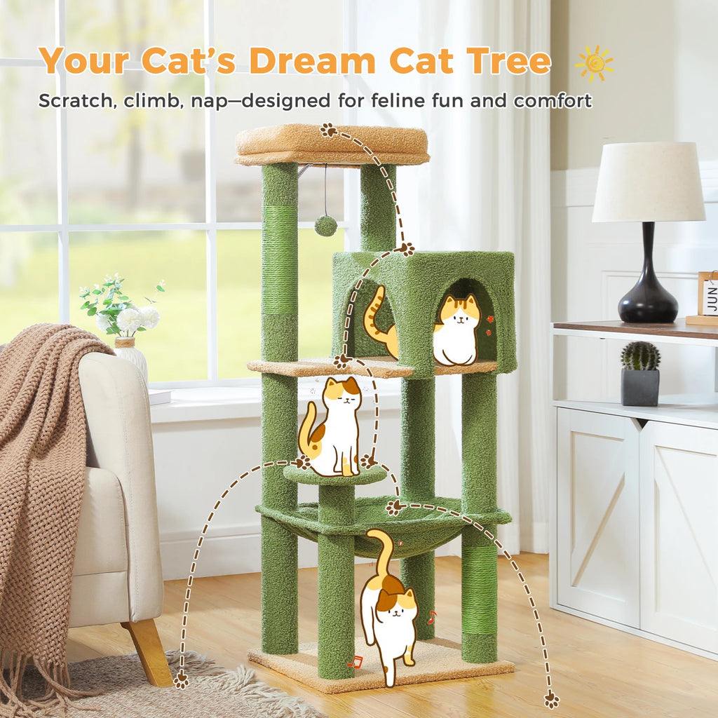 Multi-Level Cat Tree Tower – Cat Condo, Hammock & Scratching Activity Center