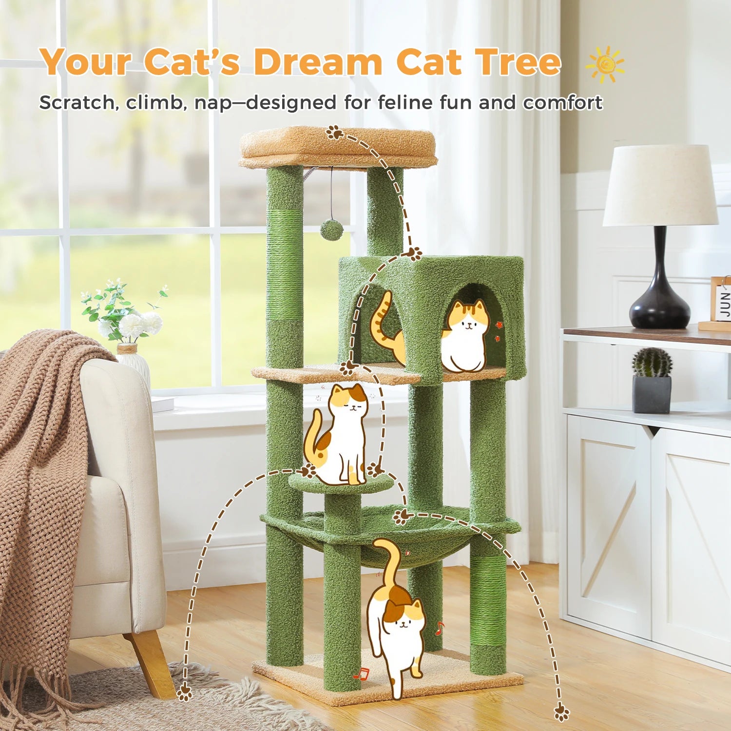 Multi-Level Cat Tree Tower – Cat Condo, Hammock & Scratching Activity Center