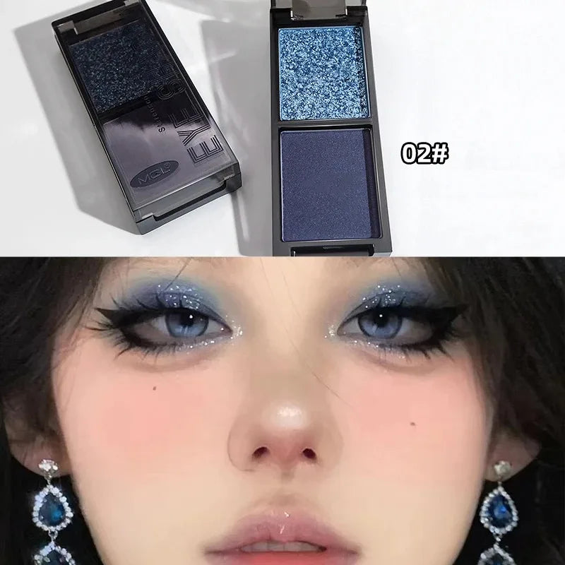 Palette fards à paupières 2 couleurs rouge et noir, mats et scintillants, waterproof, smoky punk, Halloween, pigments pailletés yeux