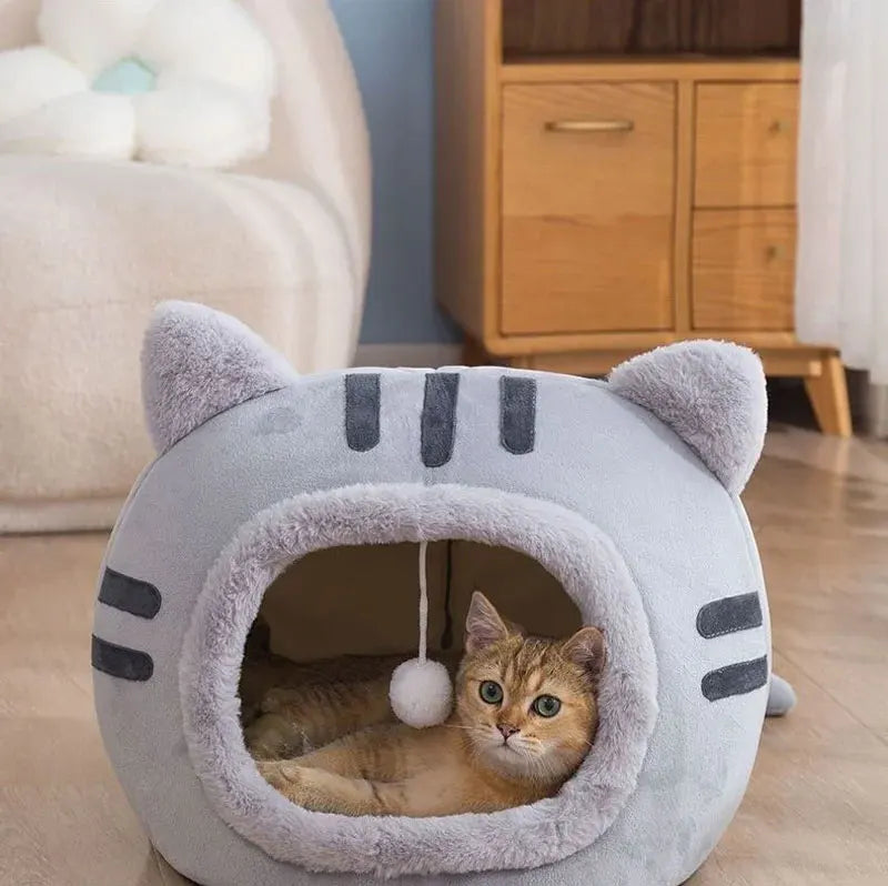 Plush Cat Cave Bed – Warm Foldable Pet House with Non-Slip Base