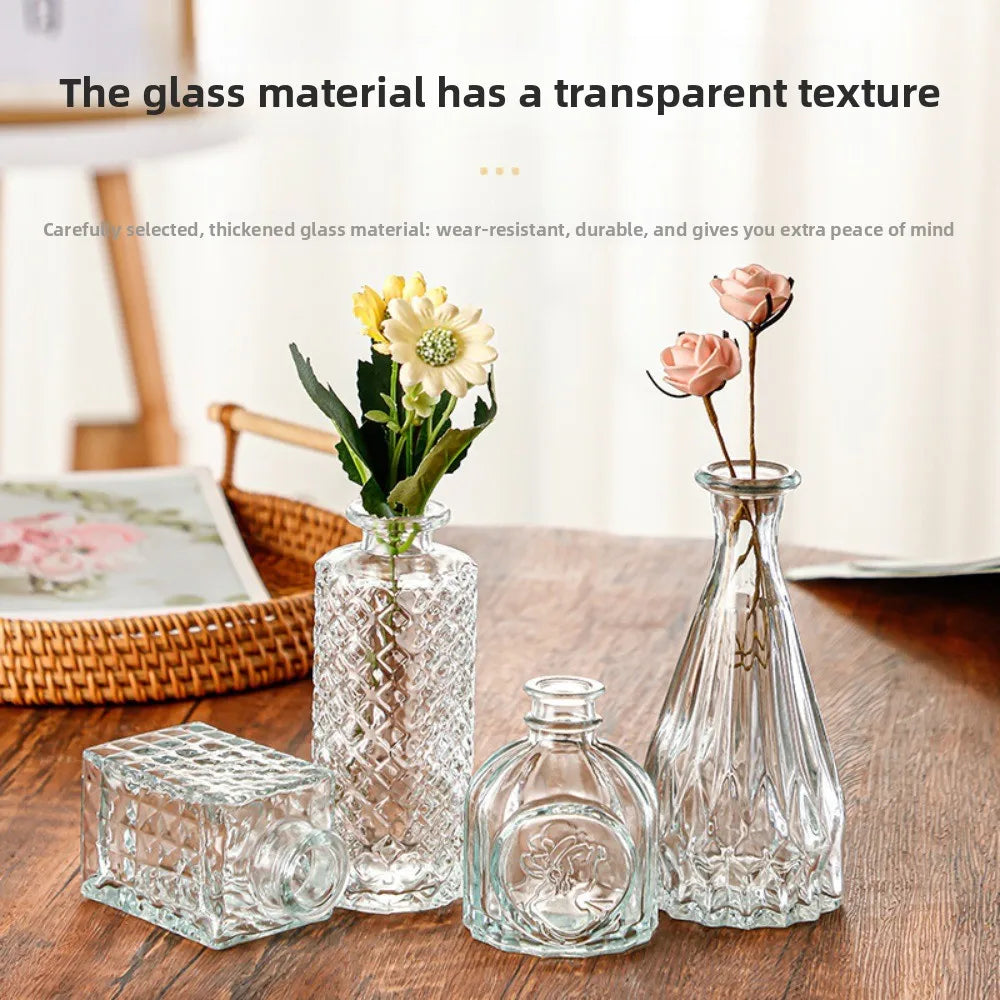 Mini Glass Vase Set – Transparent Hydroponic Flower Vases for Floral Arrangements & Home Decor