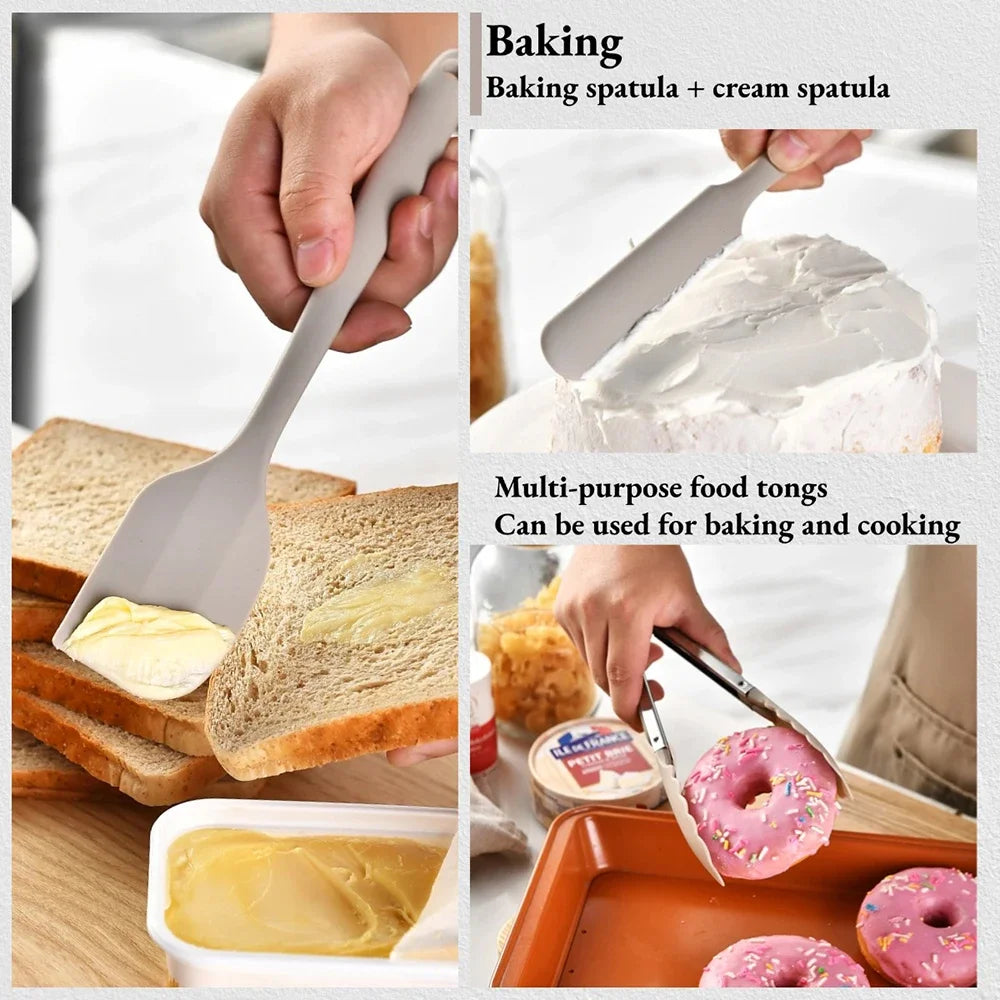15-Piece Khaki Silicone Kitchen Utensil Set – Food-Grade Cooking Tools with Spatulas, Turner & Soup Spoon