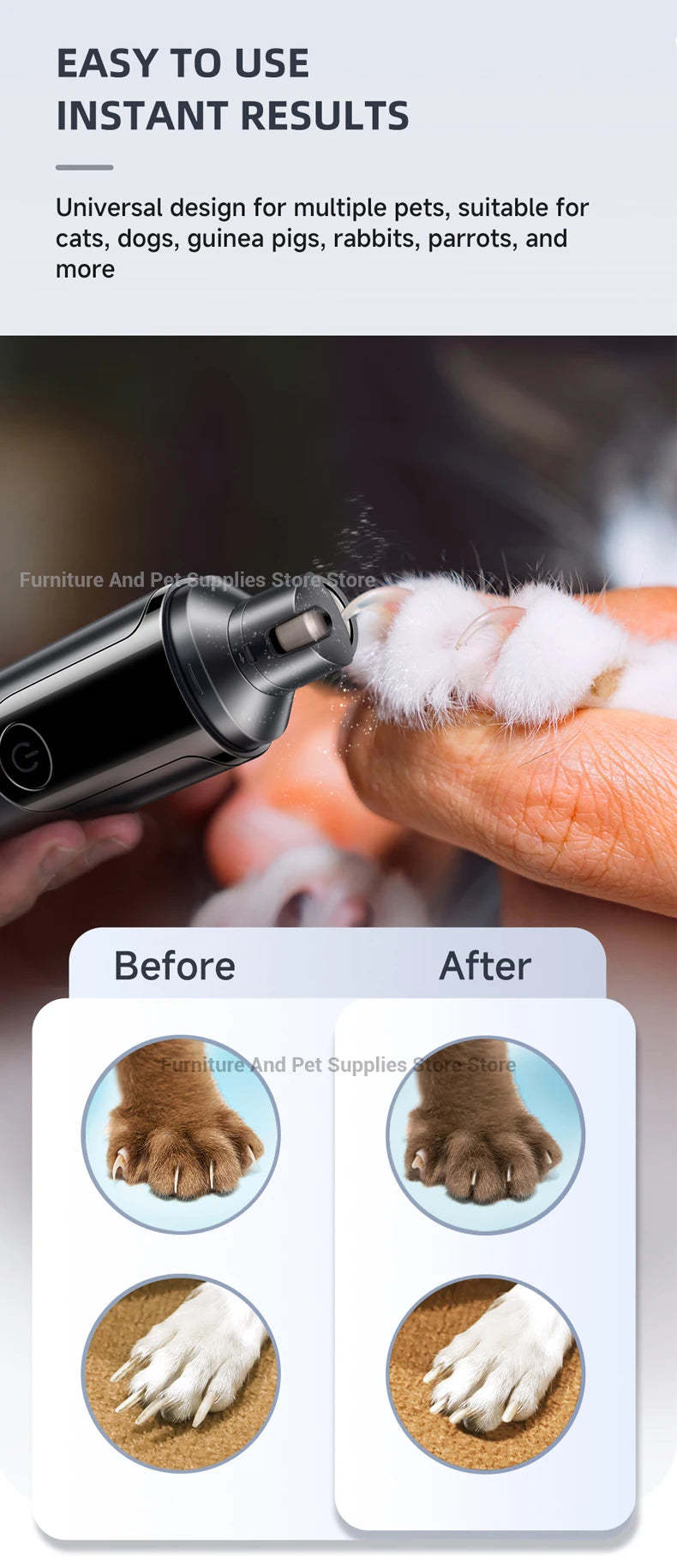USB Rechargeable Electric Pet Nail Grinder – Nail Trimmer & Polishing Tool for Dogs & Cats