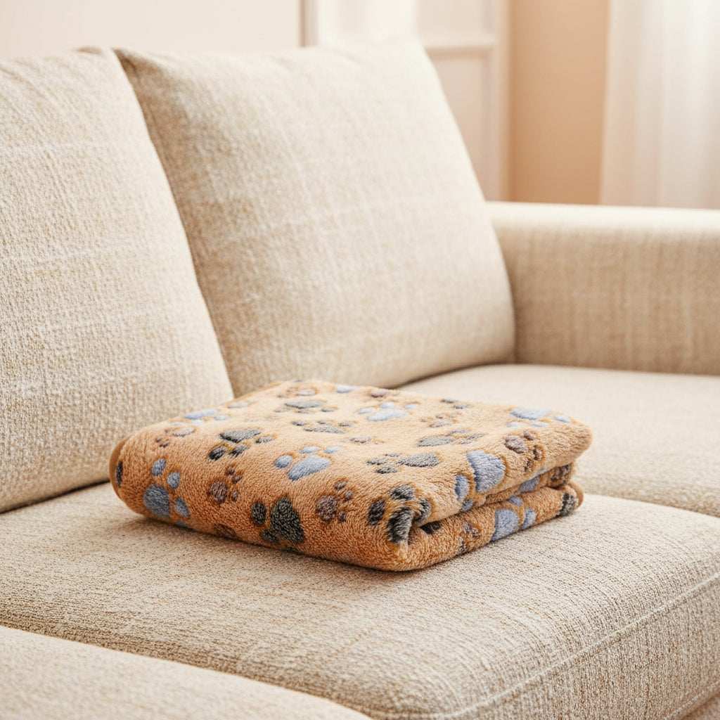 Soft Fluffy Pet Blanket – Warm Flannel Paw Print Blanket for Dogs & Cats